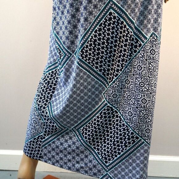 En Focus Studio Maxi Dress Womens Size 4 Sleeveless Green And Black Geo Print - Picture 9 of 12